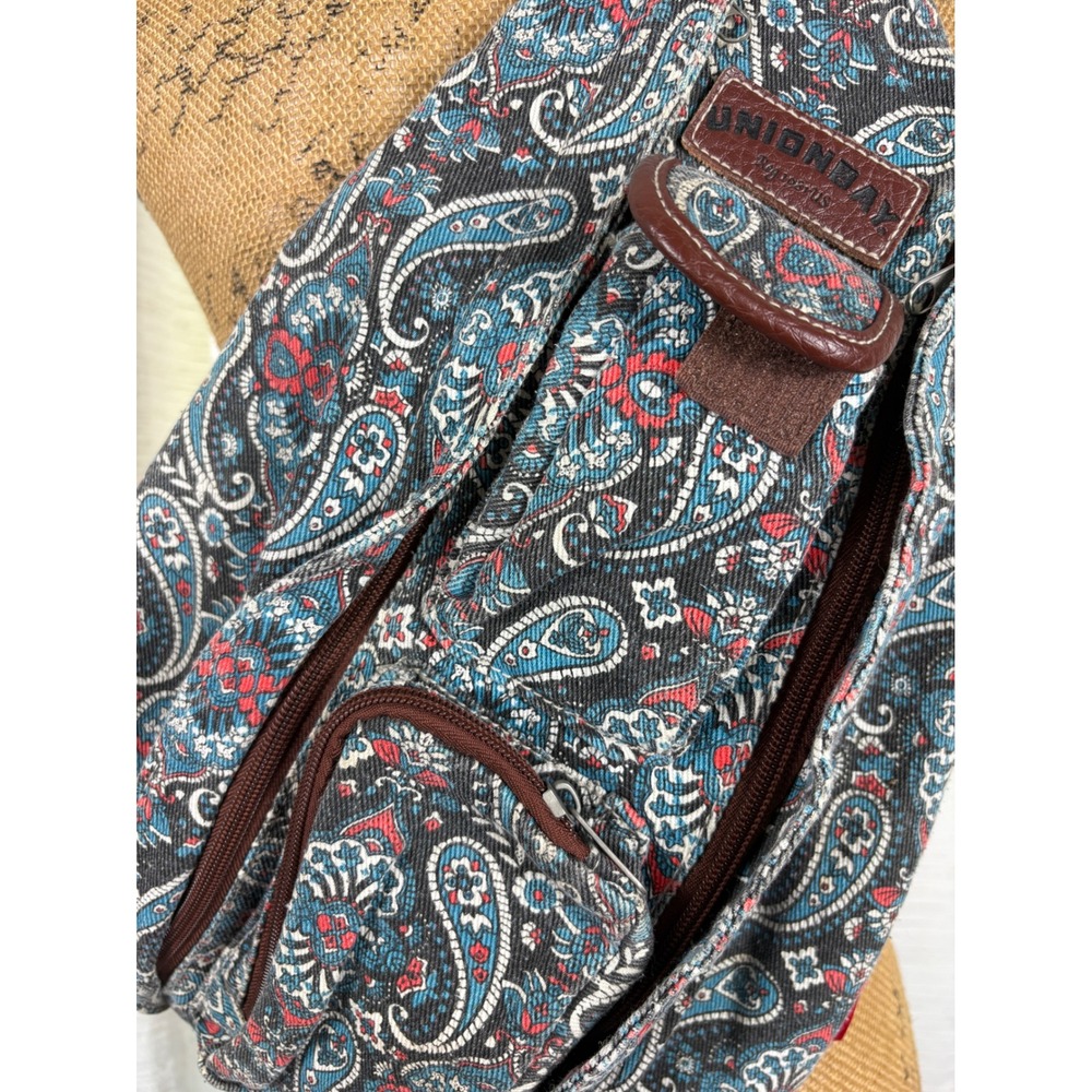 Unionbay Blue Paisley Cotton Canvas Sling Bag Adjustable One Shoulder Backpack - Picture 3 of 6